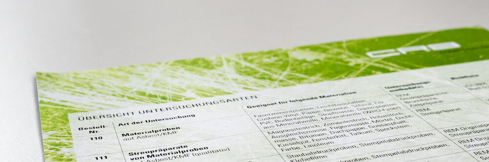 CRB-Schreibblock mit Untersuchungsarten-Übersicht | © CRB Analyse Service GmbH