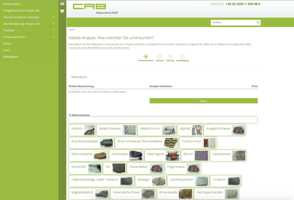 CRB Kundenshop Auswahl Asbest-Analyse